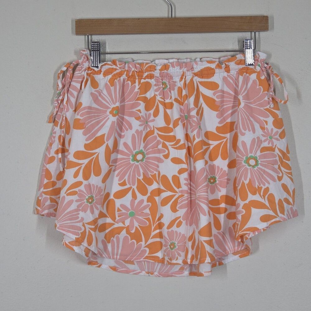 Aerie Orange Pink Mini Skirt Cotton Beach Coastal Boho Festival Fairy Side Tie S